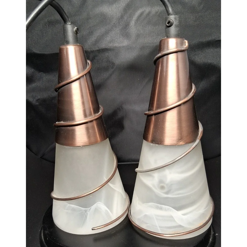 Pair of Copper and Glass Cone Pendant Lights Made in Italy 